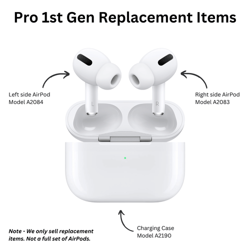Replacement AirPods and charging case with ResoundCare branding on a white background